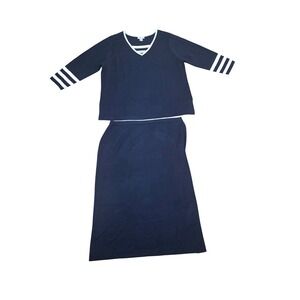 JG Hook Navy Blue White Trim Striped Sleeve Top & Maxi‎ Skirt Set Women's 3X